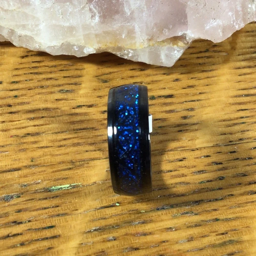 Stainless Steel Black and Blue Dragon Band Ring